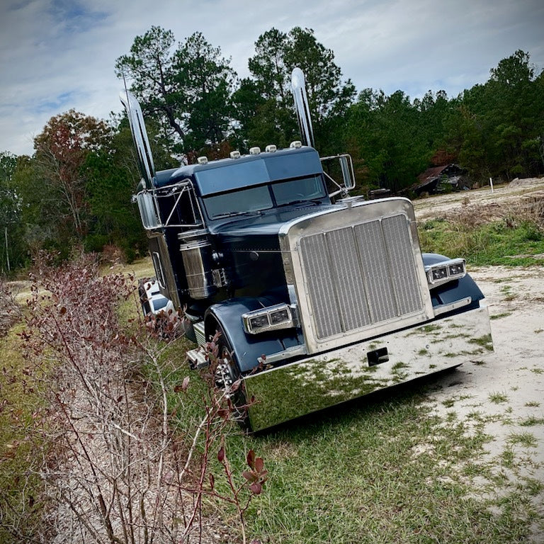 Peterbilt 379 chrome 18" boxed end bumper with standard tow & mounting holes