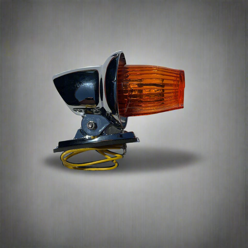 Chrome aluminum retro Kenworth-style fender light assembly with Amber LED turn signal - SINGLE