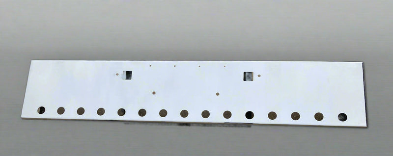 Peterbilt 389 premium 8 gauge chrome 18" boxed end bumper w/standard tow & mounting holes, 15 round 2" light holes