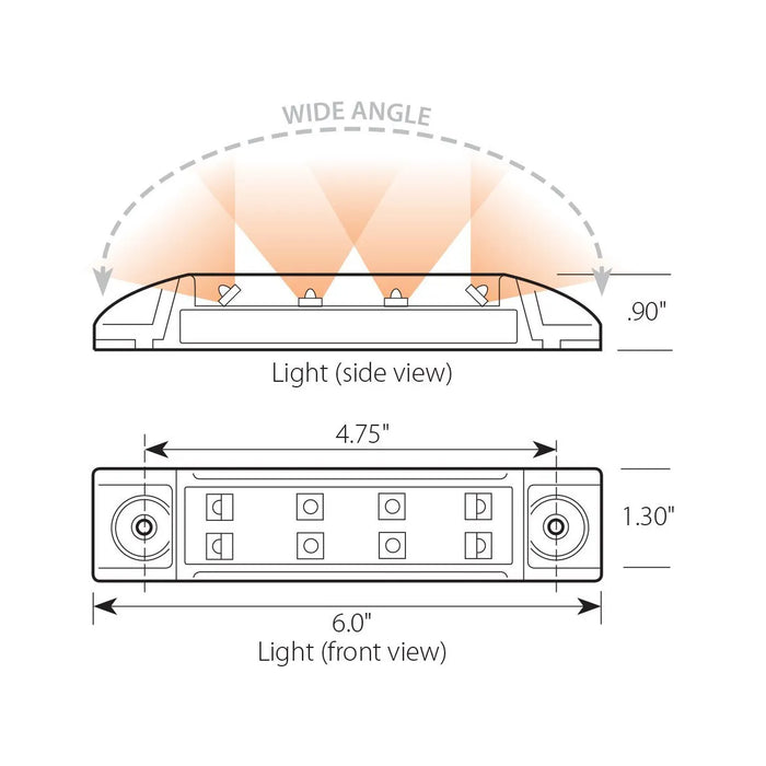 Red 8 diode LED trailer top rail marker light