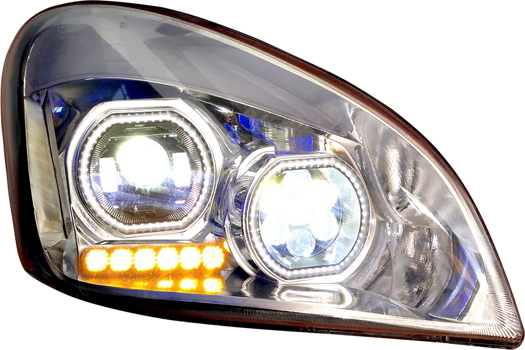 Freightliner Cascadia all LED headlight w/glow auxiliary lights - SINGLE