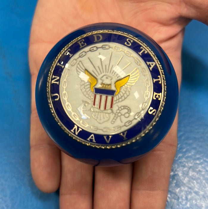 Blue w/Navy embedded emblem 2.25" diameter round gear shift knob