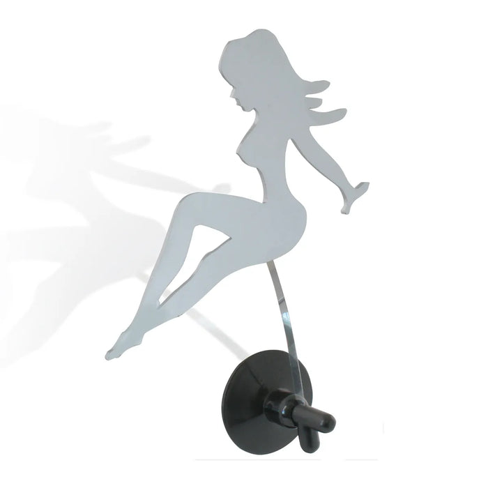 Mudflap Girl chrome plastic waving figure with suction cup mount - PAIR