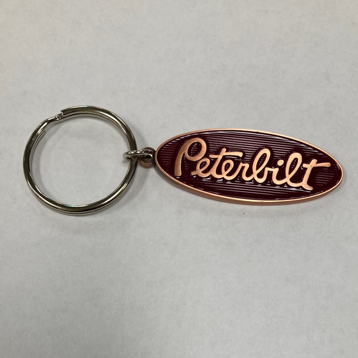 Peterbilt "Signature Rustic" burgundy/brass logo keychain