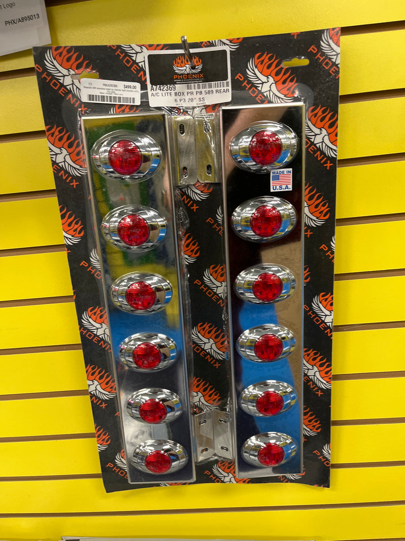 Peterbilt 589 stainless steel air cleaner light bracket with P3 LEDs