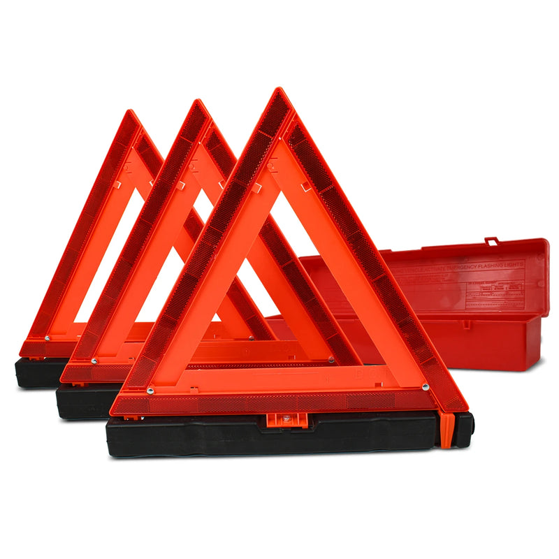 Red reflective triangle warning kit with case