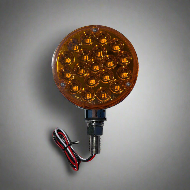 Amber/Red dual face 4" round pedestal turn signal light with reflector - SINGLE