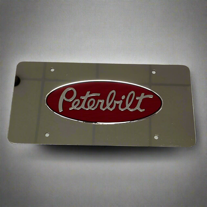 Peterbilt stainless steel license plate with red oval logo