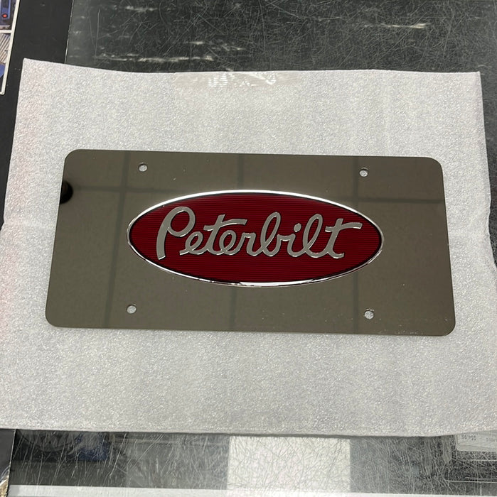 Peterbilt stainless steel license plate with red oval logo