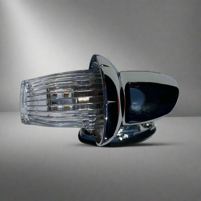 Chrome aluminum retro Kenworth-style fender light assembly with Amber LED turn signal - SINGLE