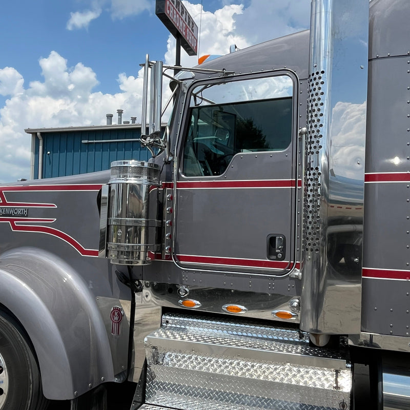 Kenworth w/Daylite Door stainless steel "chopped look" 6" top of door trim - PAIR