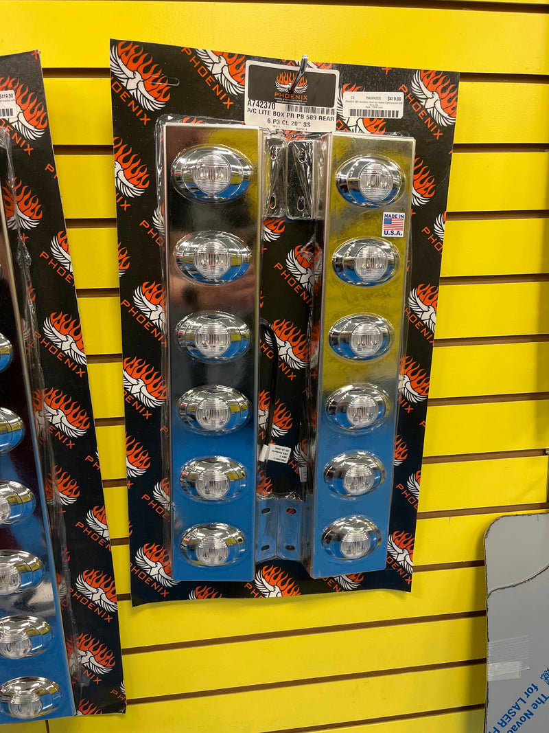 Peterbilt 589 stainless steel air cleaner light bracket with P3 LEDs