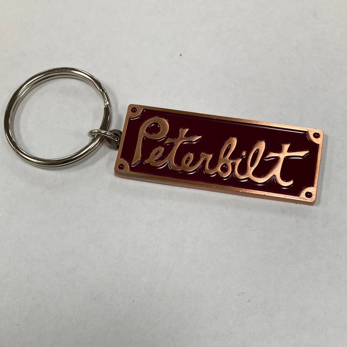 Peterbilt vintage rectangular logo chrome keychain