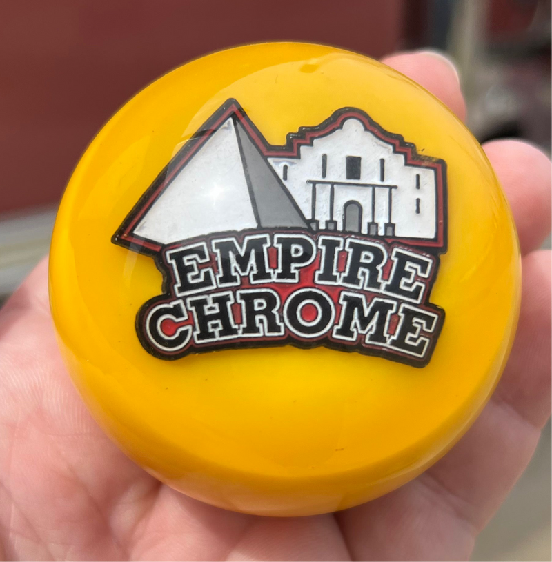 Empire Chrome 2.25" diameter round gear shift knob w/ 1/2" x 13 adapter