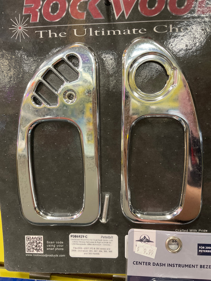 Peterbilt 389 2006-2021 chrome plated billet aluminum dash vent surround trims