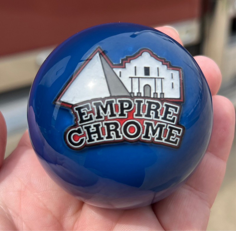 Empire Chrome 2.25" diameter round gear shift knob w/ 1/2" x 13 adapter