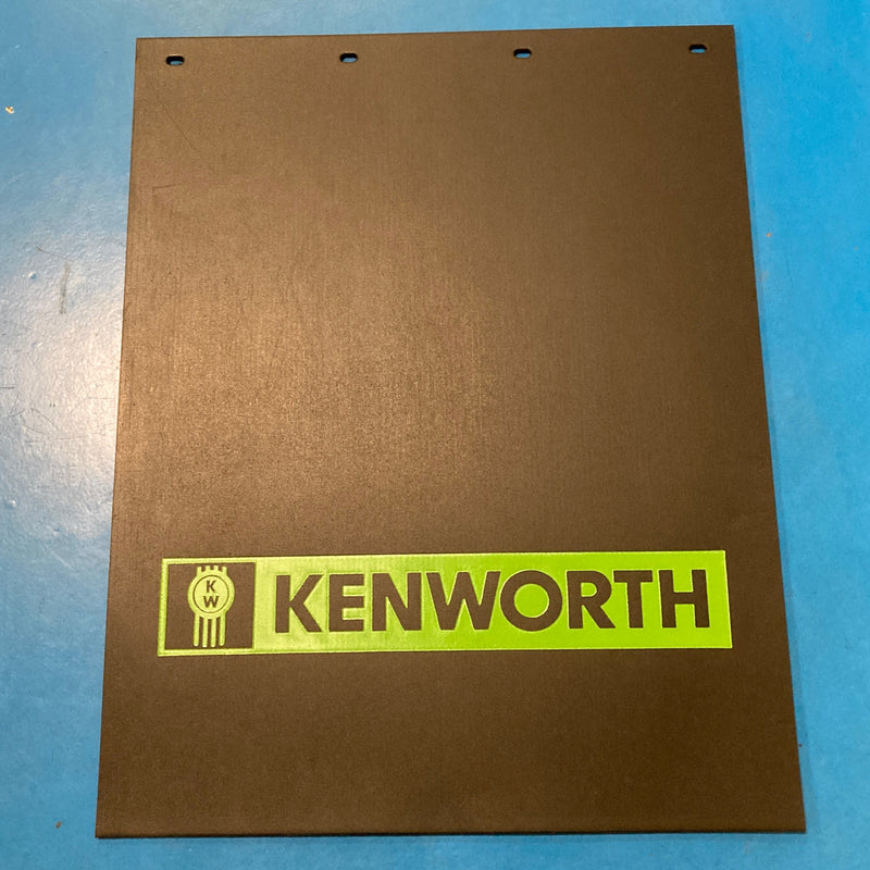 Kenworth 24" x 30" black mudflap w/green stamped logo