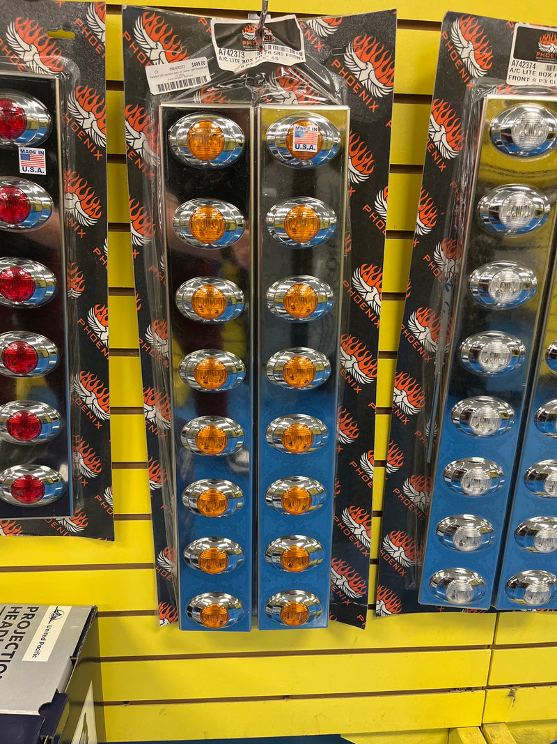 Peterbilt 589 stainless steel air cleaner light bracket with P3 LEDs