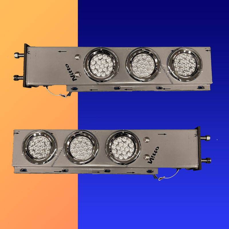 Stainless steel spring-loaded mudflap hangers with 6 round 4" Red stop/turn/tail LED lights - PAIR