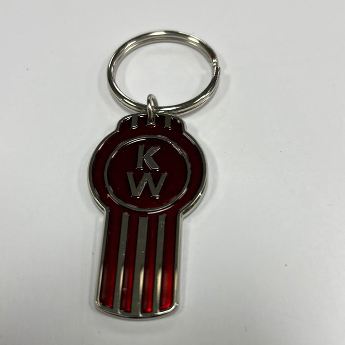 Kenworth metal keyhole shaped keychain with red acrylic - SINGLE