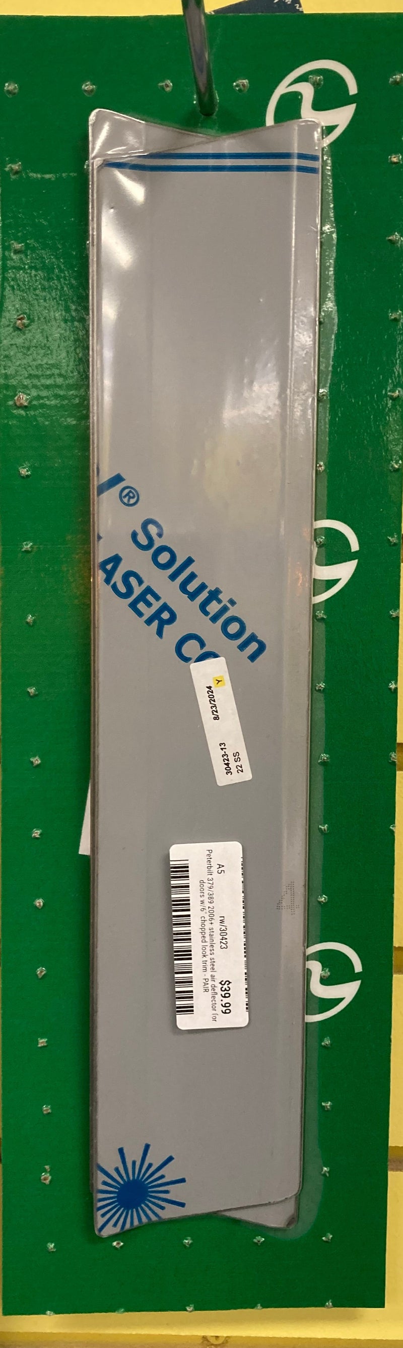 Peterbilt 379/389 2006+ stainless steel air deflector for doors w/6" chopped look trim - PAIR