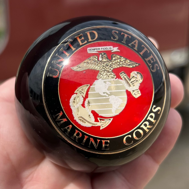 USMC Marine Corps embedded emblem 2.25" diameter round gear shift knob
