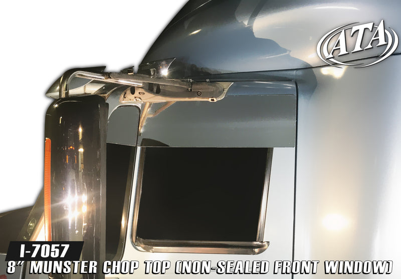 International Prostar stainless steel 8" chopped look trim - PAIR, for trucks with NON-sealed vent window