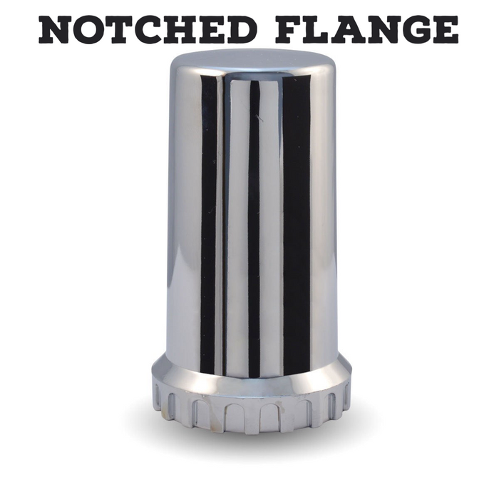 33mm chrome plastic 4" tall cylinder threaded lugnut cover w/notched flange