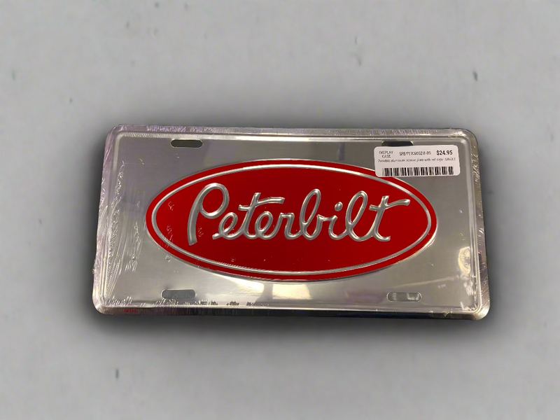 Peterbilt aluminum license plate with red logo - SINGLE