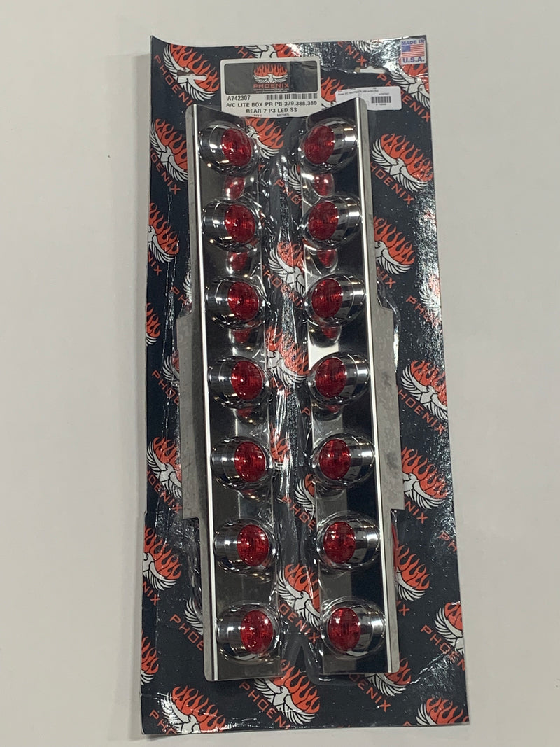 Peterbilt rear 15" diameter air cleaner light brackets with 7 red M3 LED marker lights - PAIR