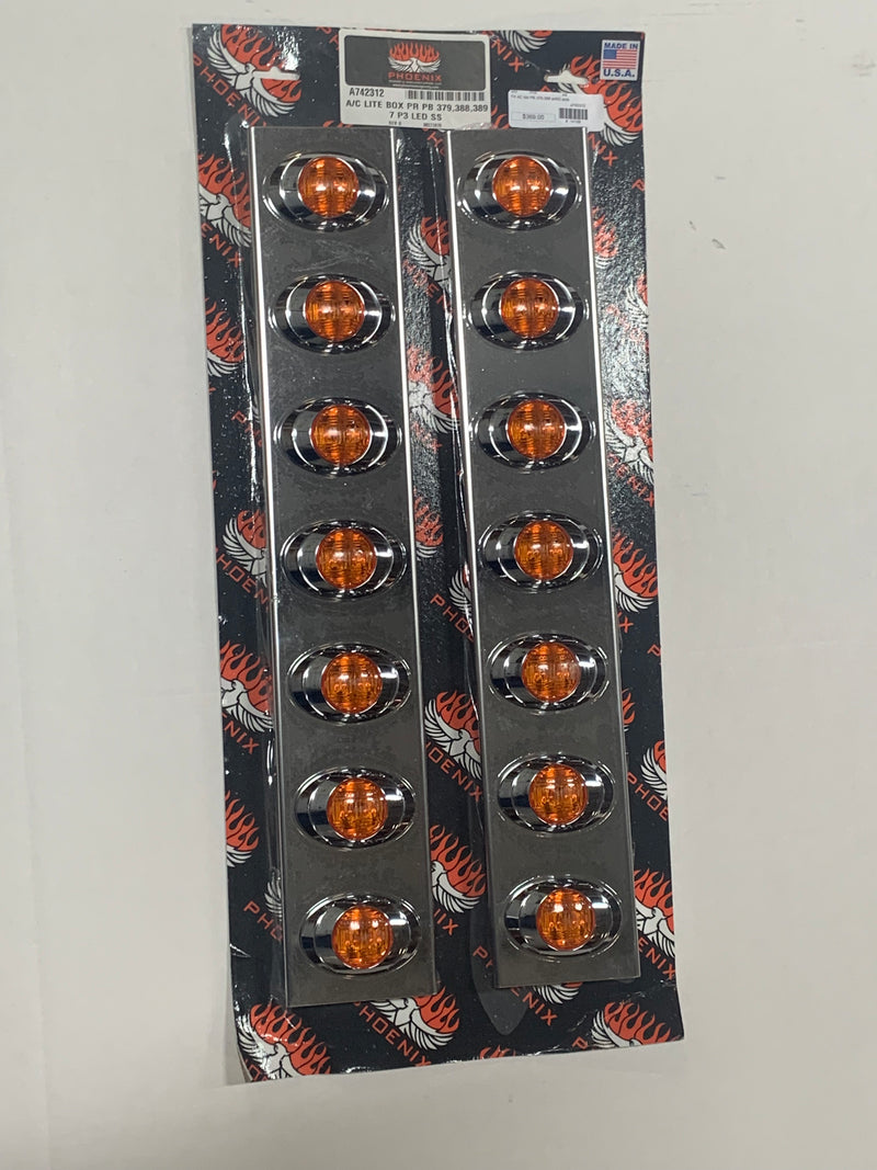 Peterbilt front 15" diameter air cleaner light brackets with 6 Amber M3 LED marker lights - PAIR