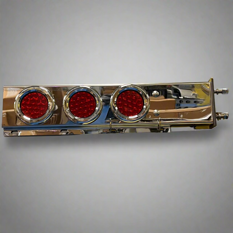 Stainless steel spring-loaded mudflap hangers with 6 round 4" Red stop/turn/tail LED lights - PAIR