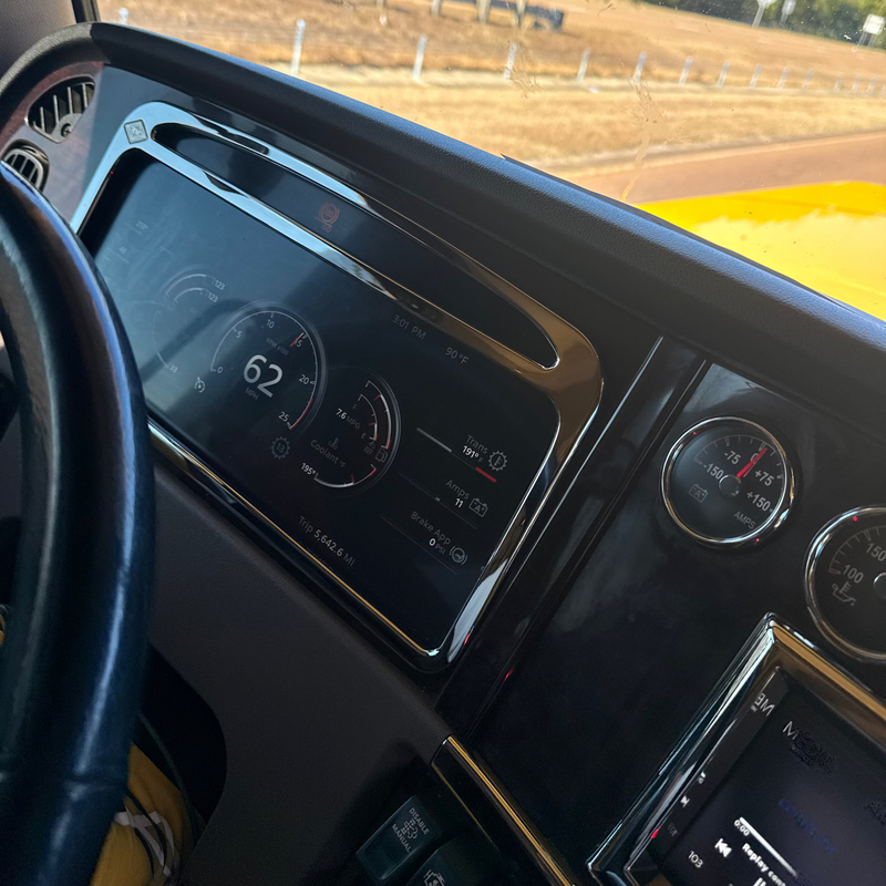 Rockwood Peterbilt 589 chrome billet aluminum electronic digital dashboard display screen bezel
