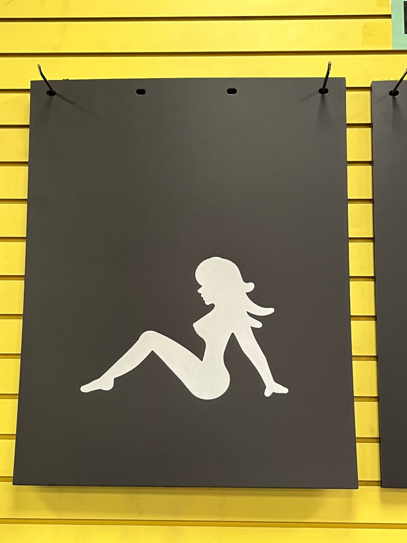 Mudflap Girl 24" x 30" black poly mudflap with silver stamped lady