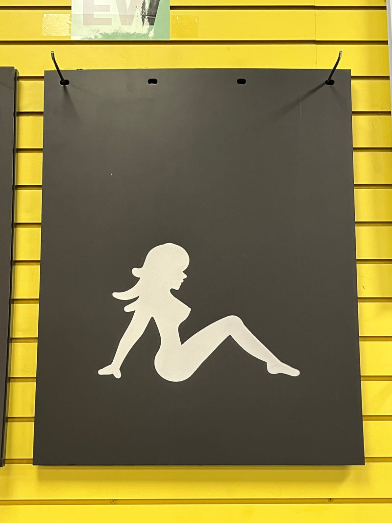 Mudflap Girl 24" x 30" black poly mudflap with silver stamped lady