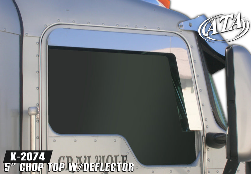 Kenworth w/Daylite Door stainless steel 5" chopped look door window trim w/air deflector - PAIR
