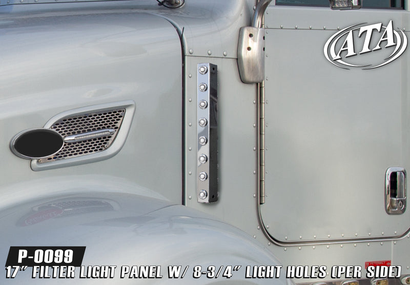 17" x 1/2" stainless steel firewall light bracket with 8 3/4" light holes ONLY - PAIR