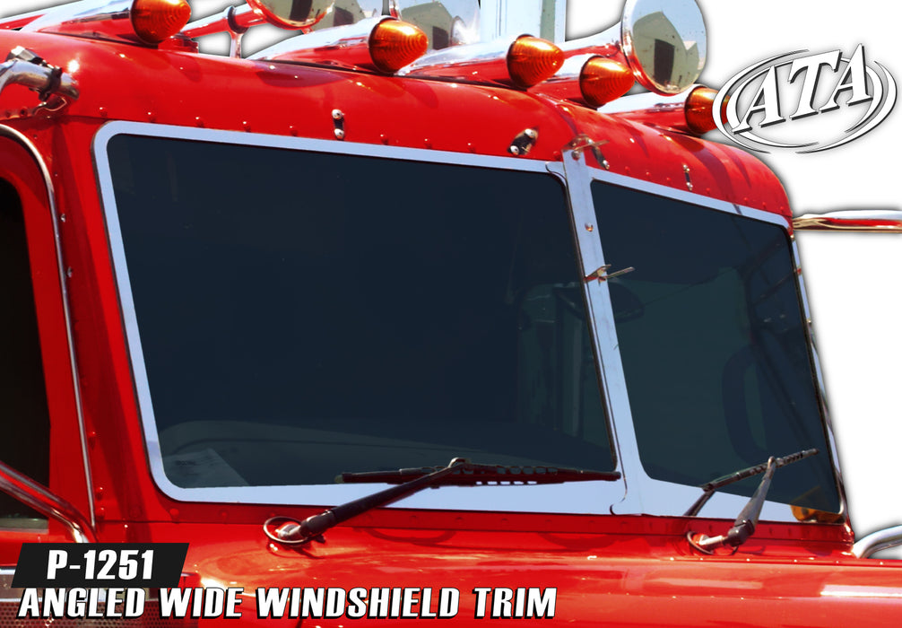 Peterbilt 379/386/389 stainless steel angled exterior windshield trim, 3 piece set