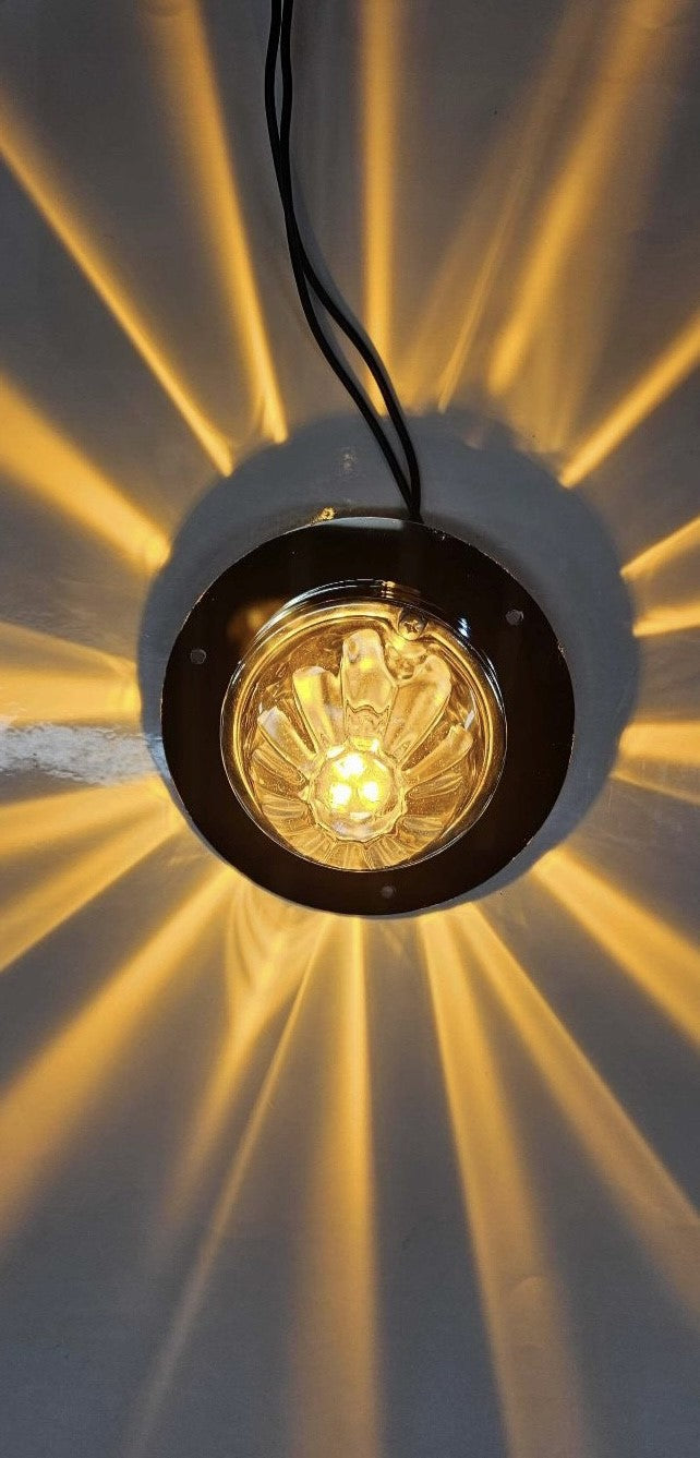 Peterbilt stainless steel center dome light replacement plate with hole for one watermelon light