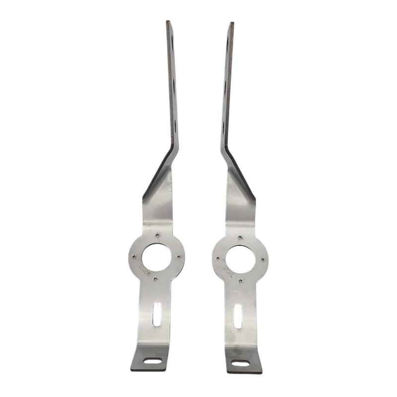 Peterbilt 378 / 379 stainless steel lower support bumper bracket with one watermelon light hole