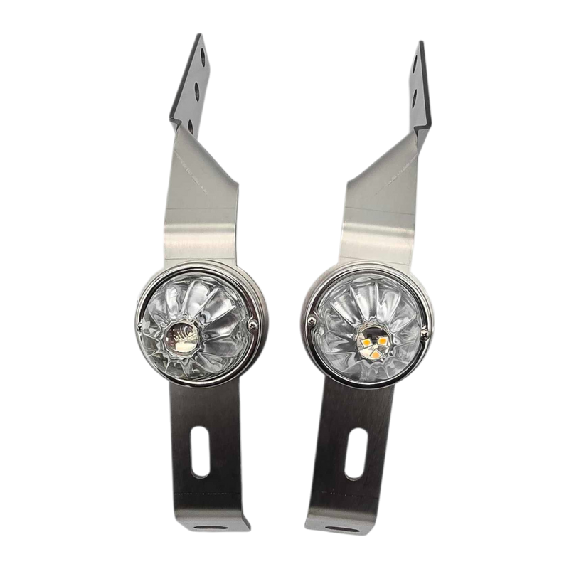 Peterbilt 378 / 379 stainless steel lower support bumper bracket with one watermelon light hole