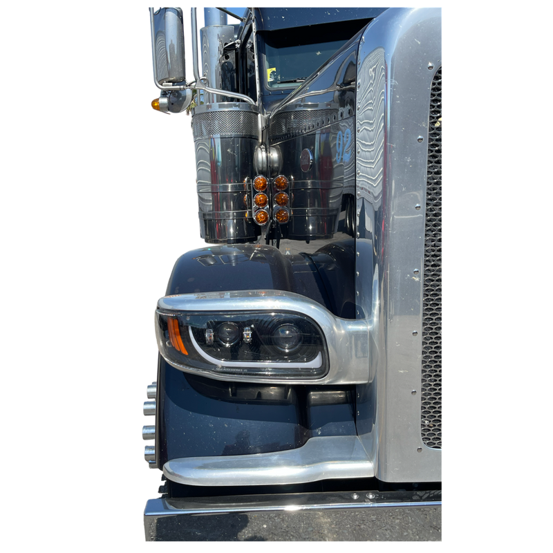 Peterbilt 379/389 stainless steel air cleaner bracket with 3 watermelon light holes - PAIR