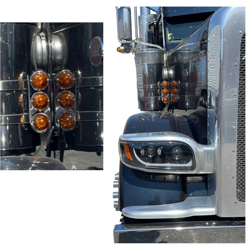 Peterbilt 379/389 stainless steel air cleaner bracket with 3 watermelon light holes - PAIR