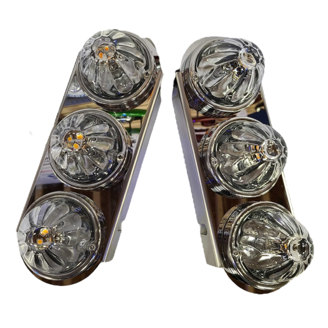 Peterbilt 379/389 stainless steel air cleaner bracket with 3 watermelon light holes - PAIR