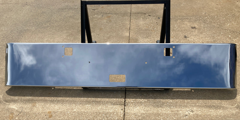 Kenworth W900L premium 8 gauge chrome 18" rolled end bumper w/standard tow & mounting holes PLUS step hole
