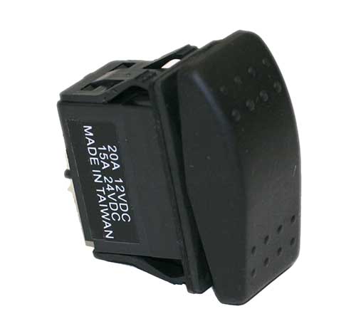 20 AMP @ 12 Volt D.P.D.T. On/Off/On Rocker Switches, Black, non-illuminated, 1 piece