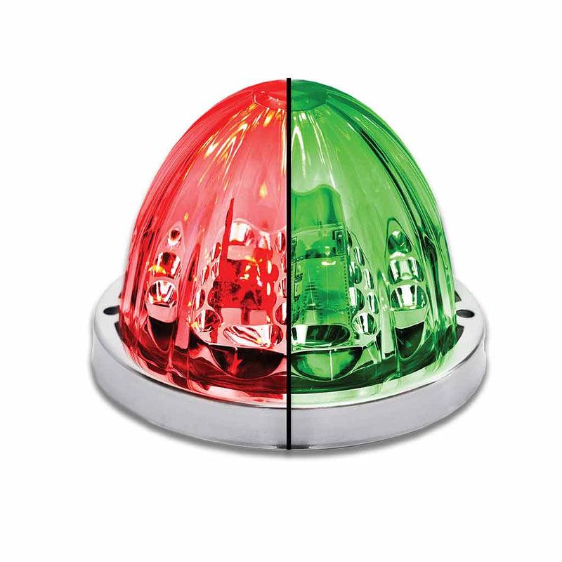 "Starburst" Dual Revolution Red/Green 19 diode watermelon-style LED turn signal/auxiliary light - CLEAR lens