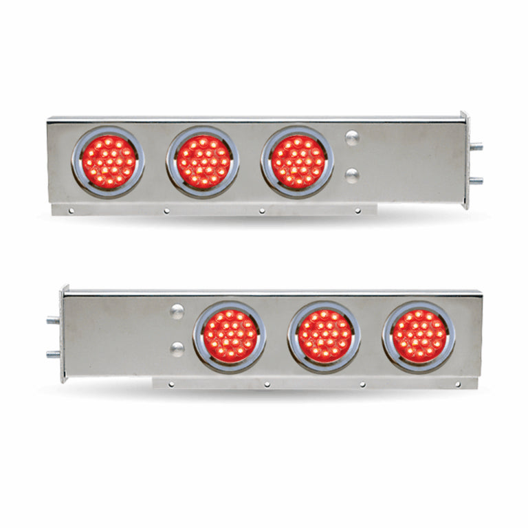 Stainless steel mudflap hanger w/6 round 4" Red LED lights - 2.5" Bolt hole spacing - PAIR
