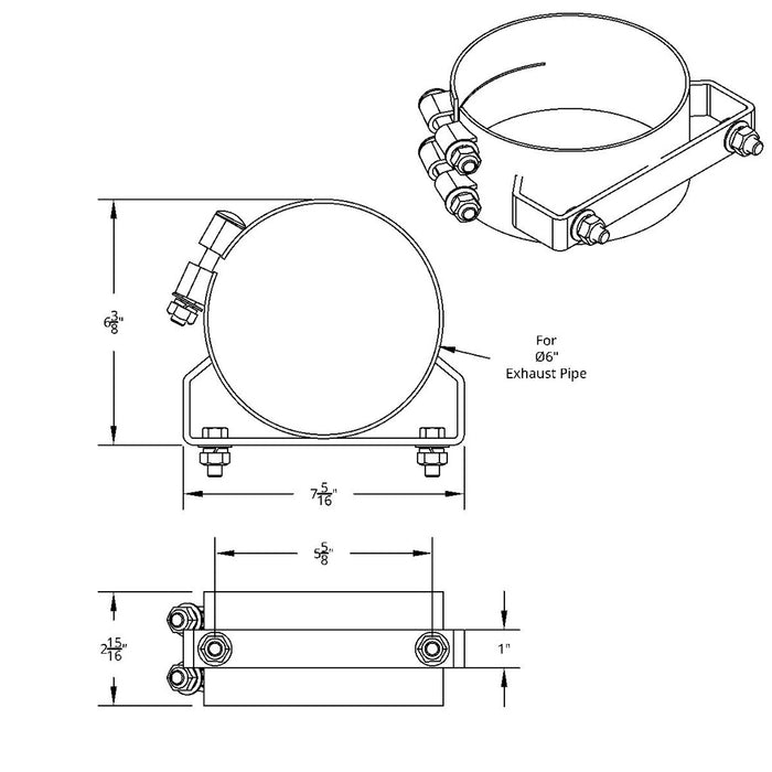 Freightliner/ACFM 6" diameter stainless steel wide band exhaust clamp