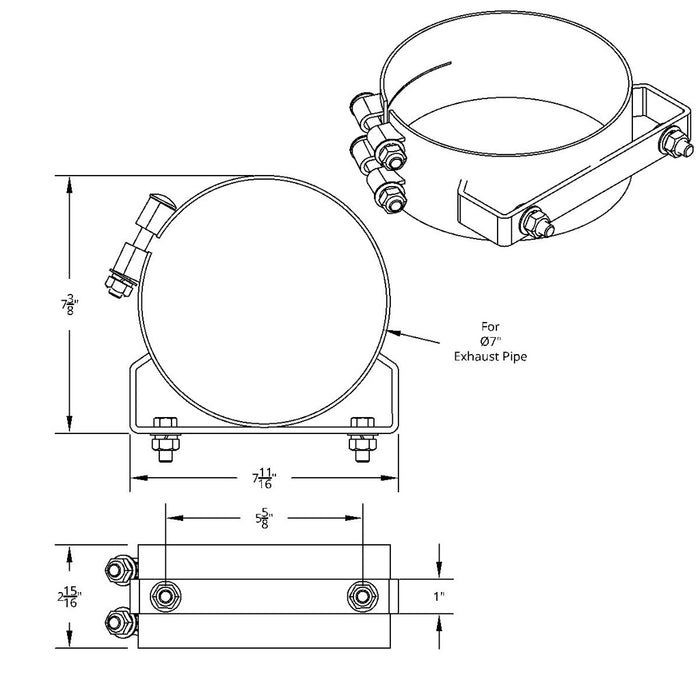 Freightliner/ACFM 7" diameter stainless steel wide band exhaust clamp